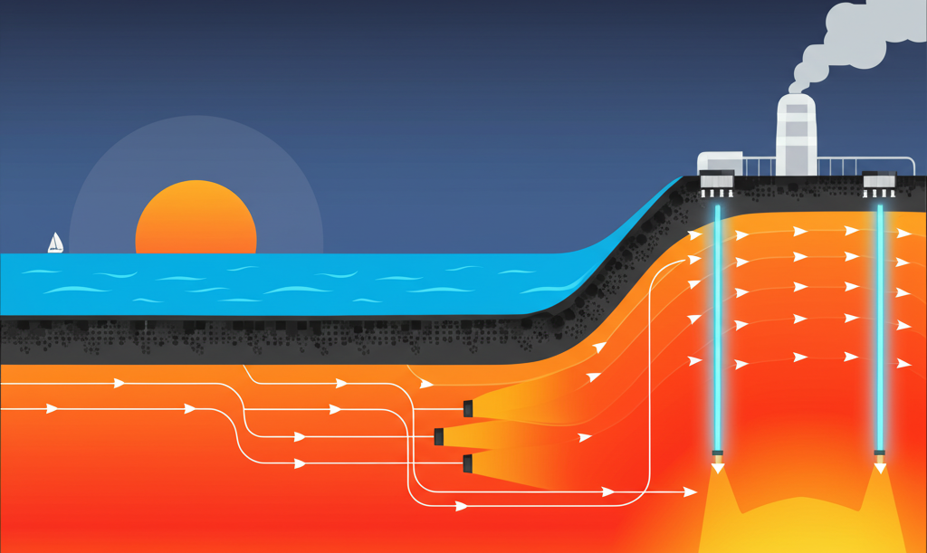 Enhanced Quantum Geothermal — 다지관 폐회로 지열 발전 개념도
